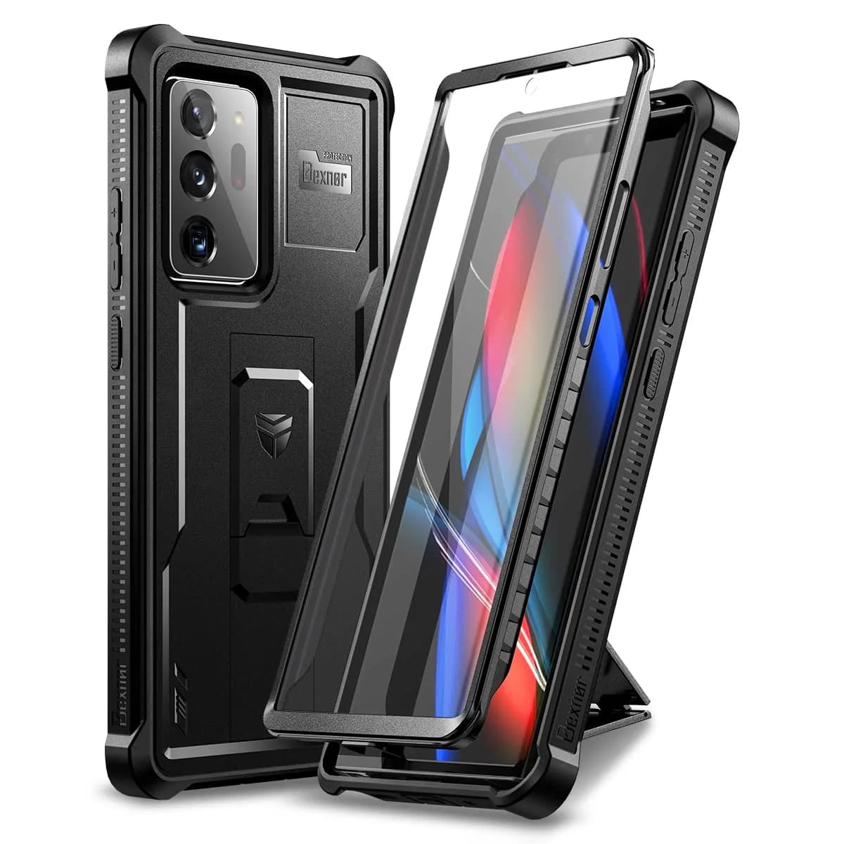 Dexnor Galaxy Note 20 Ultra 5G Case | Built-in Screen Protector & Kickstand | Heavy Duty Shockproof Black — Black