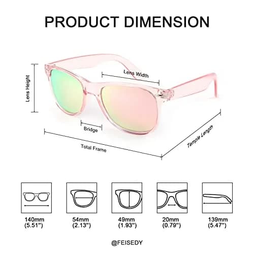 FEISEDY Women's Retro Polarized Sunglasses Classic 80s Style with UV400 Protection | Pink Frame & Pink Mirror Lens (54mm) thumbnail 5