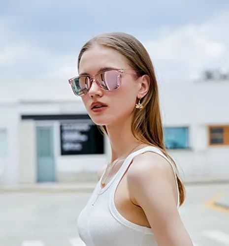 FEISEDY Women's Retro Polarized Sunglasses Classic 80s Style with UV400 Protection | Pink Frame & Pink Mirror Lens (54mm) thumbnail 4