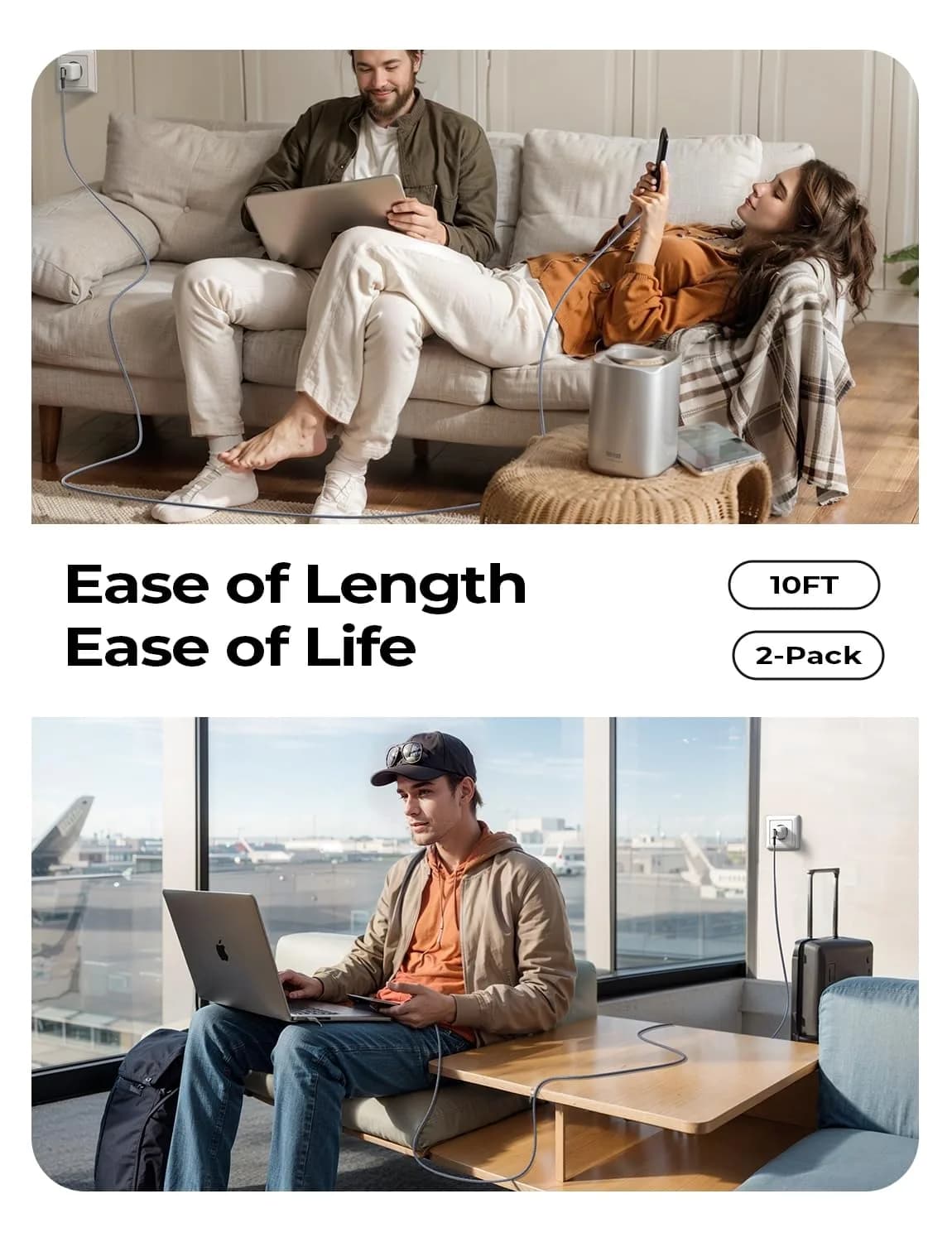 AINOPE Right Angle USB C to USB C Cable 6.6ft (20cm) 60W | Fast Charging & Data Transfer - view 2