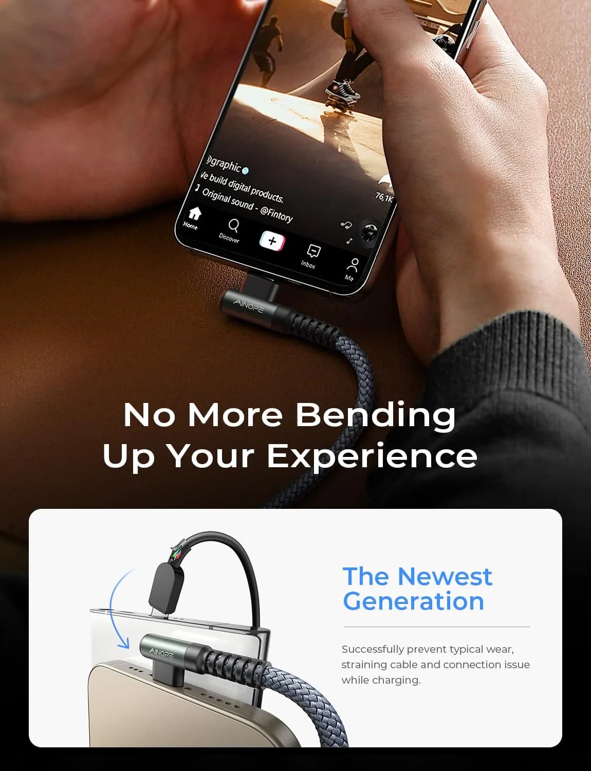 AINOPE Right Angle USB C to USB C Cable 6.6ft (20cm) 60W | Fast Charging & Data Transfer - view 4