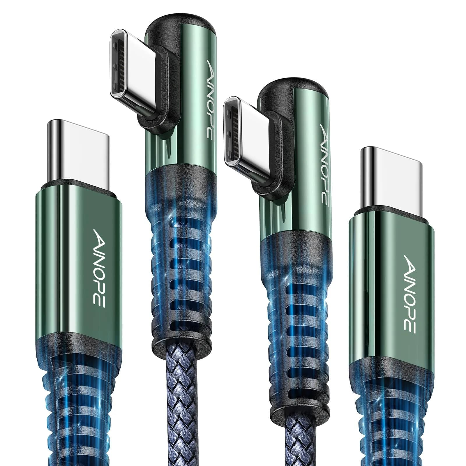 AINOPE Grey 3.3ft+3.3ft 60W Right Angle USB C to USB C Cable 2-Pack for Fast Charging - main product image