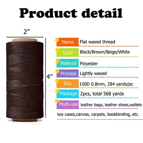 HILELIFE Waxed Thread for Leather Sewing 150D 0.8mm Brown | Strong, Durable & Lightly Waxed thumbnail 3