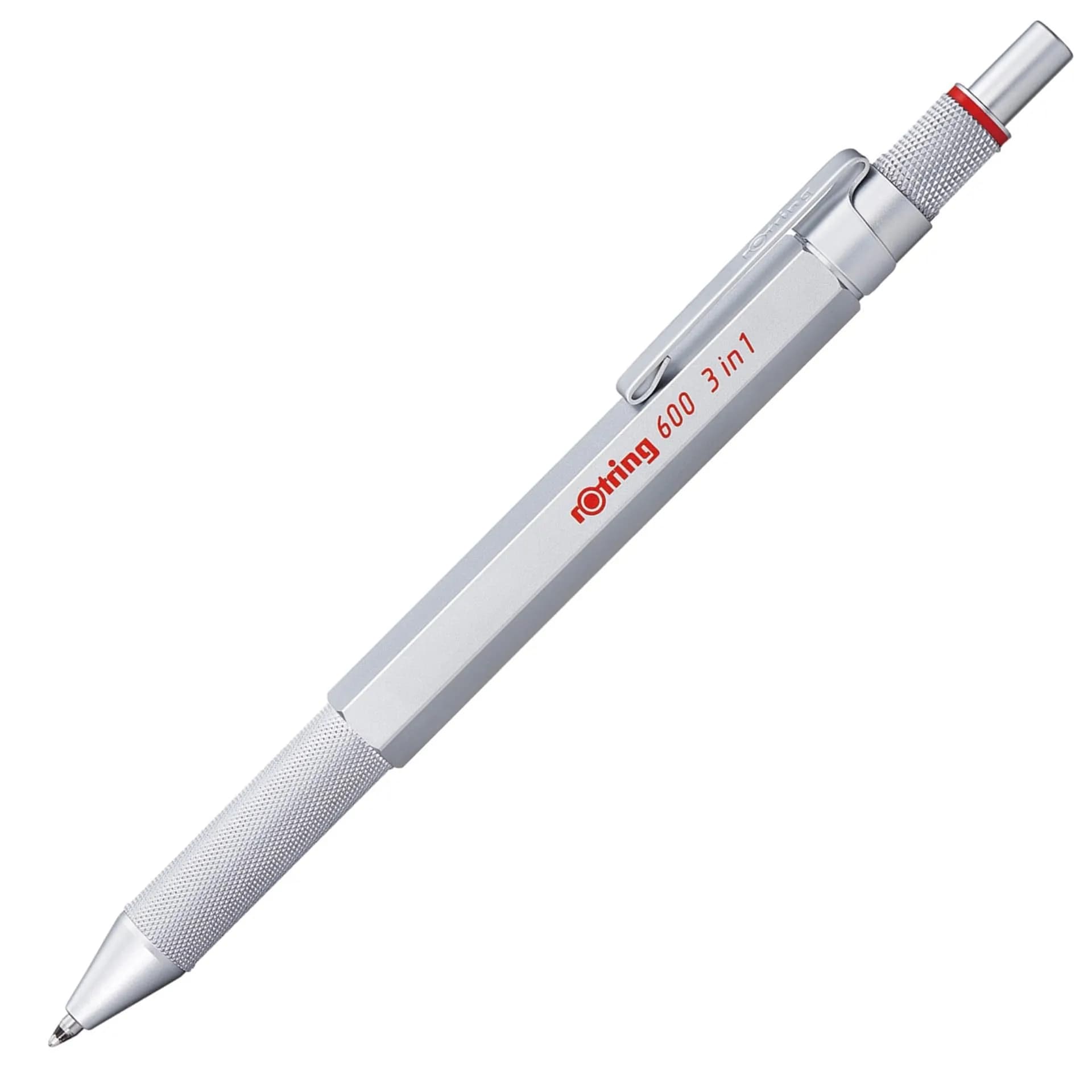 Rotring 600 3-in-1 Multicolor Pen and Mechanical Pencil, 0.5mm Lead, Silver Barrel | Precision Writing Instrument - main product image