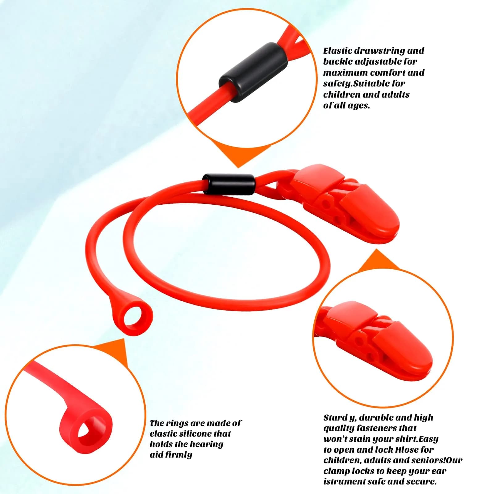 BBTO Hearing Aid Clips 4-Pack | 30.5cm (12 Inch) Adjustable Silicone Grip, Prevent Loss Secure Fit, Portable Protector Rope, Hearing Aid Accessories for Daily Work Exercise - view 3
