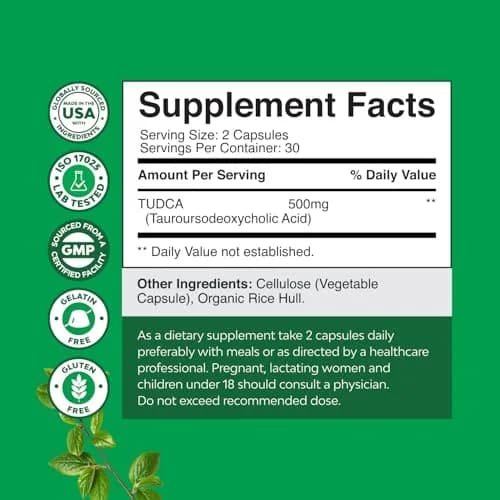 Natures Craft Advanced Bile Salt TUDCA Supplement 500mg | Liver & Gallbladder Support (60ct) thumbnail 7