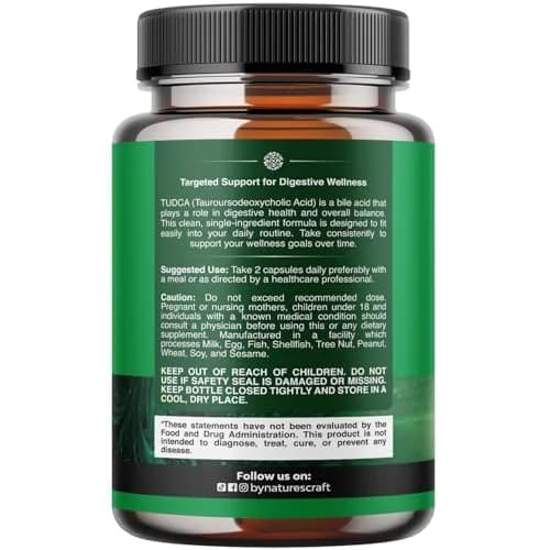 Natures Craft Advanced Bile Salt TUDCA Supplement 500mg | Liver & Gallbladder Support (60ct) thumbnail 8