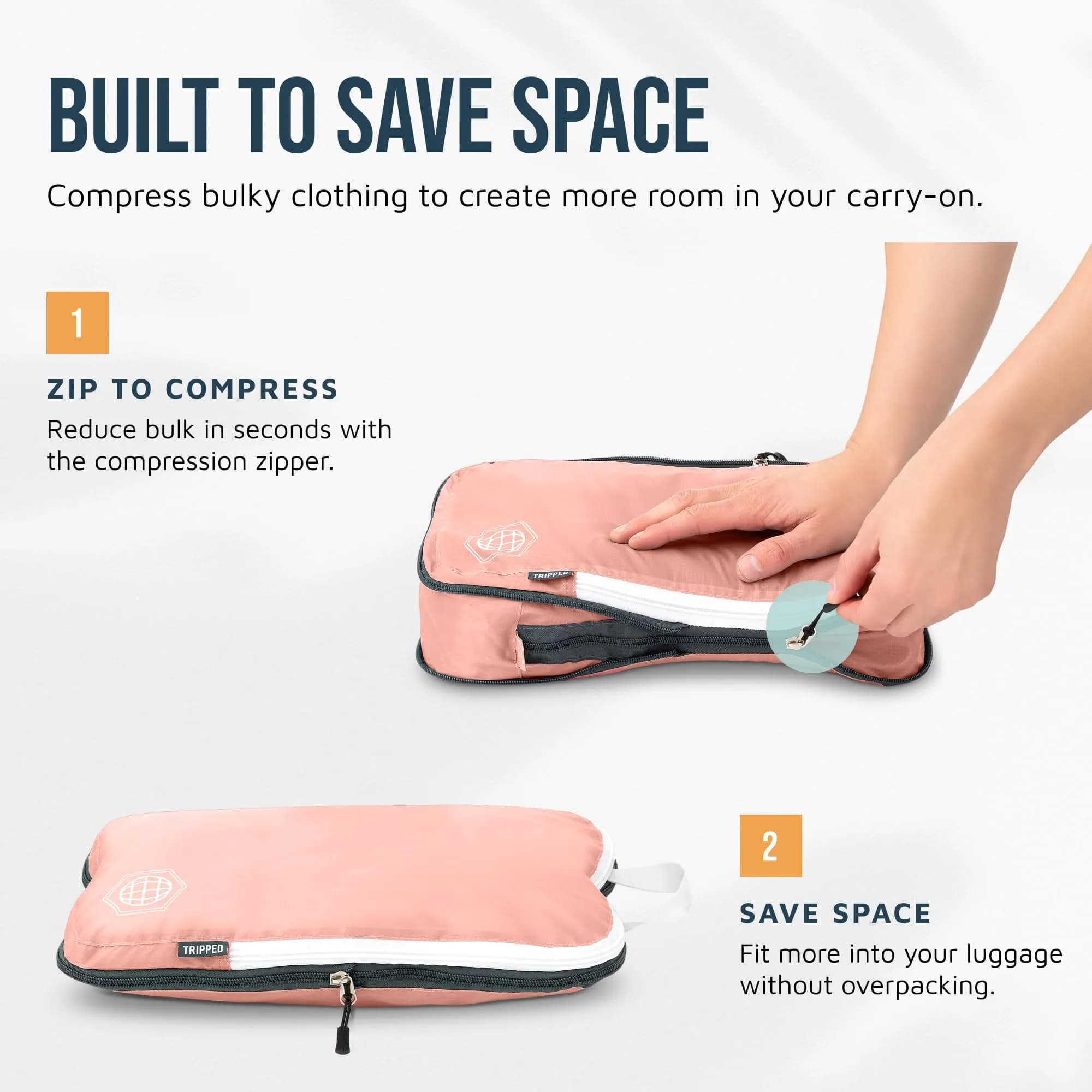 TRIPPED Travel Gear Compression Packing Cubes for Carry-On Travel 6-Pack | Ultralight Ripstop Nylon with Zippered Organizers - view 5