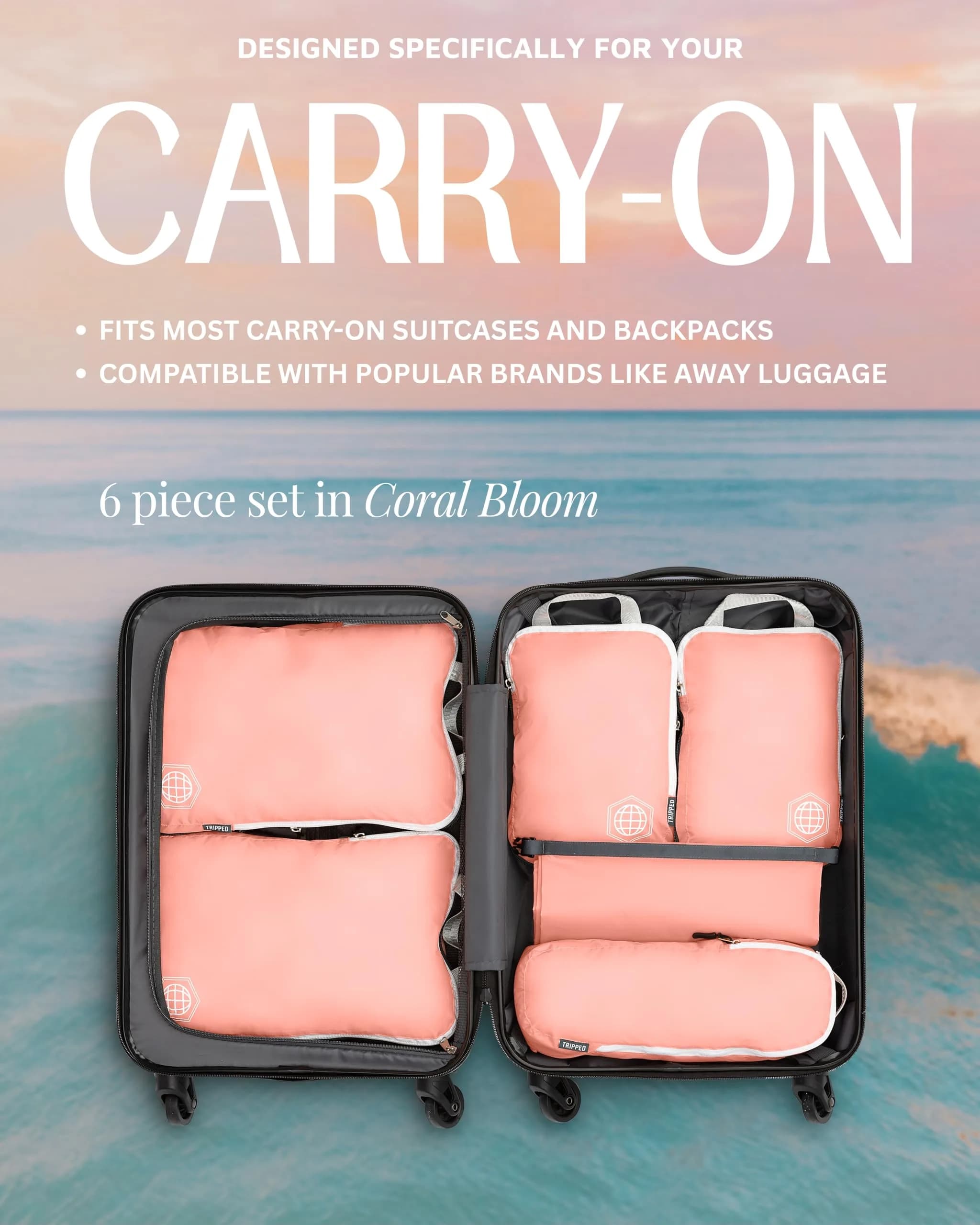 TRIPPED Travel Gear Compression Packing Cubes for Carry-On Travel 6-Pack | Ultralight Ripstop Nylon with Zippered Organizers - view 8
