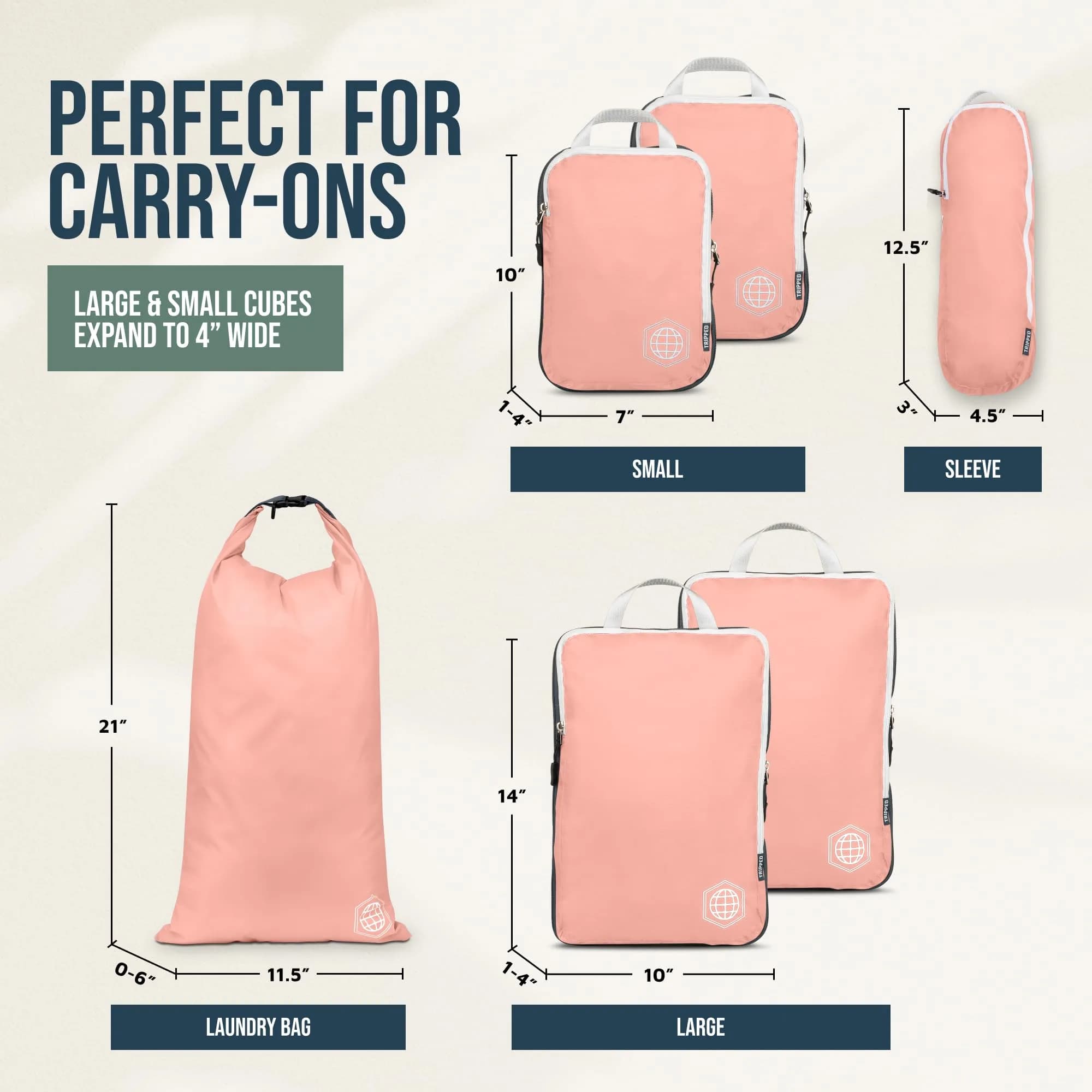TRIPPED Travel Gear Compression Packing Cubes for Carry-On Travel 6-Pack | Ultralight Ripstop Nylon with Zippered Organizers - view 4