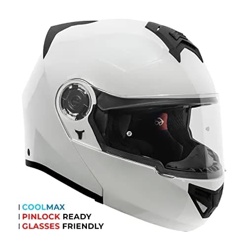 VCAN VX28 Full Face Modular Flip-Up Motorcycle Helmet Gloss White | DOT & ECE Approved, Coolmax Cheek Pad & OTG Ready thumbnail 6