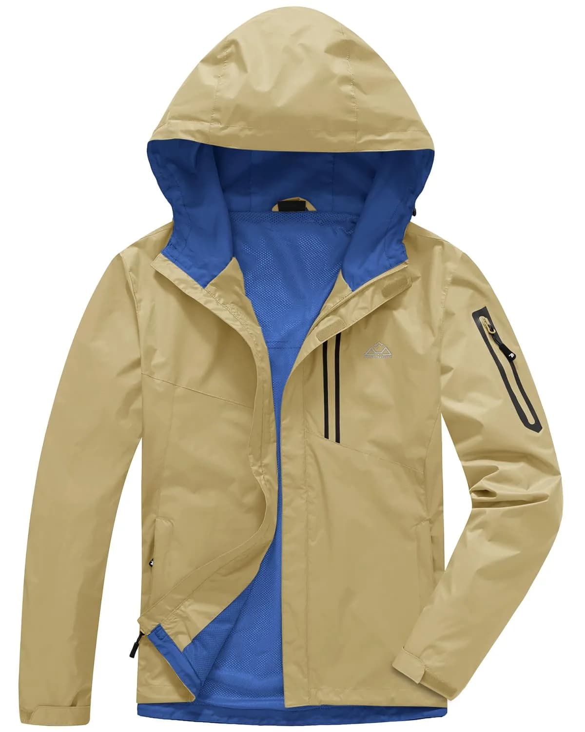 TBMPOY Waterproof Rain Jacket for Men | Lightweight Khaki Hooded Windbreaker XXL