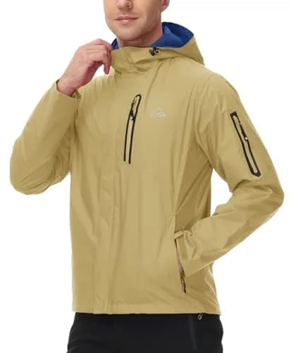 TBMPOY Waterproof Rain Jacket for Men | Lightweight Khaki Hooded Windbreaker XXL thumbnail 7