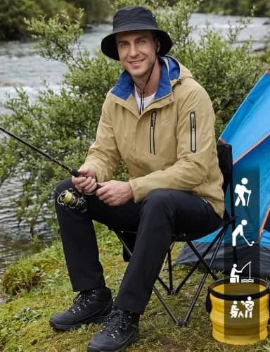 TBMPOY Waterproof Rain Jacket for Men | Lightweight Khaki Hooded Windbreaker XXL thumbnail 2