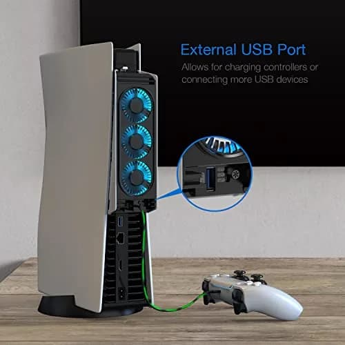 JUSPRO PS5 Cooling Fan with LED Light | Quiet 3-Fan Cooler for PS5 Digital/Disc Editions thumbnail 4