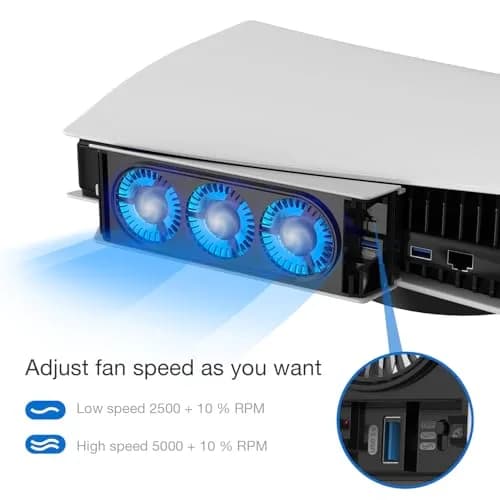 JUSPRO PS5 Cooling Fan with LED Light | Quiet 3-Fan Cooler for PS5 Digital/Disc Editions thumbnail 6