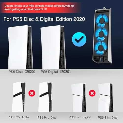 JUSPRO PS5 Cooling Fan with LED Light | Quiet 3-Fan Cooler for PS5 Digital/Disc Editions thumbnail 2