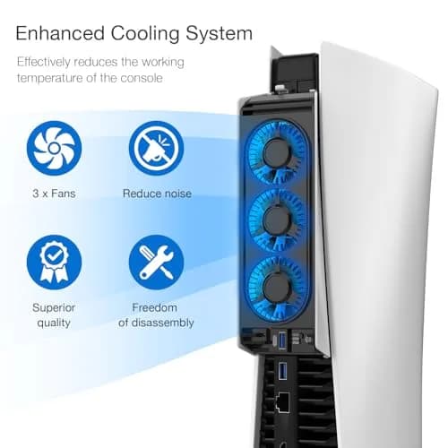 JUSPRO PS5 Cooling Fan with LED Light | Quiet 3-Fan Cooler for PS5 Digital/Disc Editions thumbnail 3