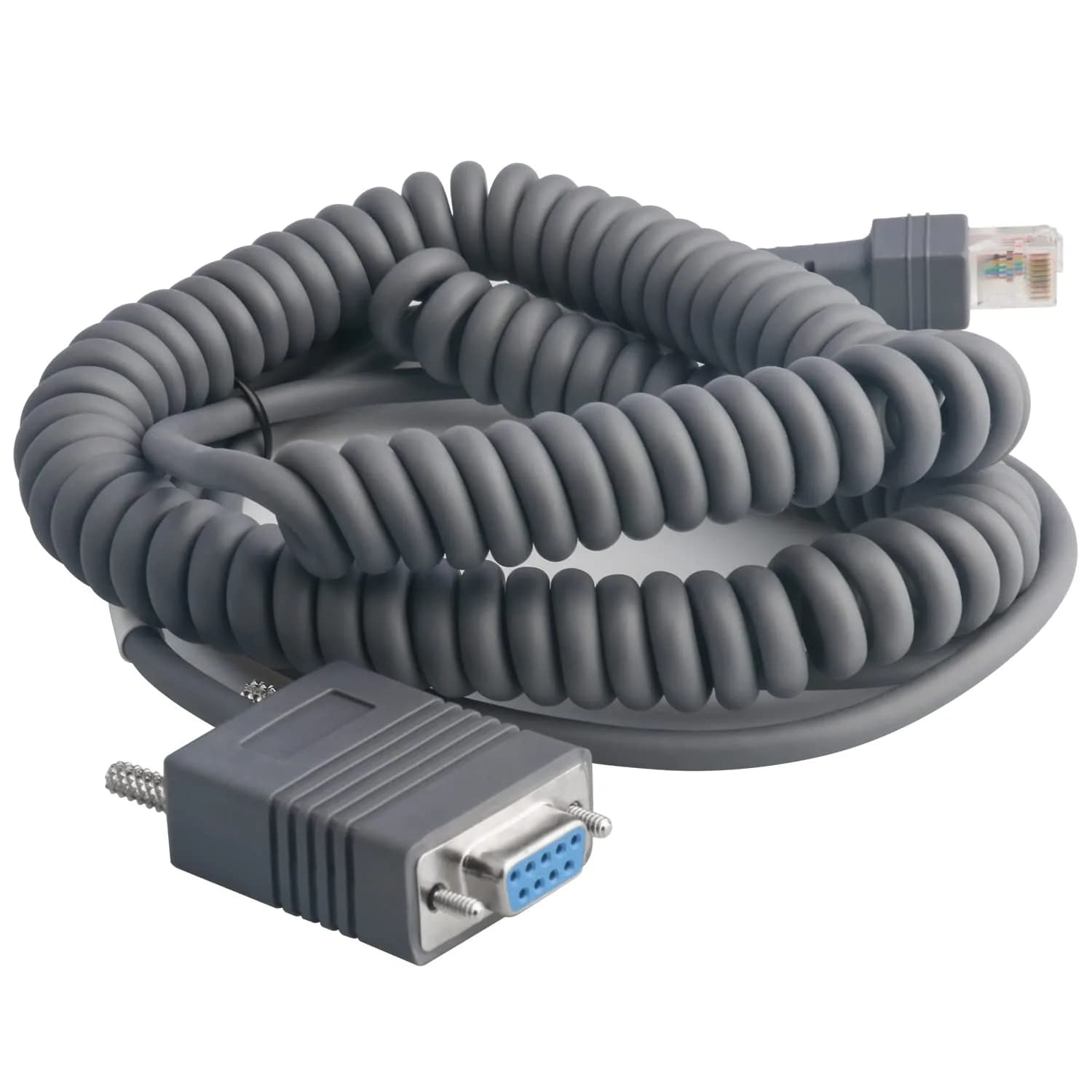 VOTTAN RS232 Serial Cable 5m (16.4ft) Coiled | Connects Symbol Zebra Scanners to POS Systems - main product image