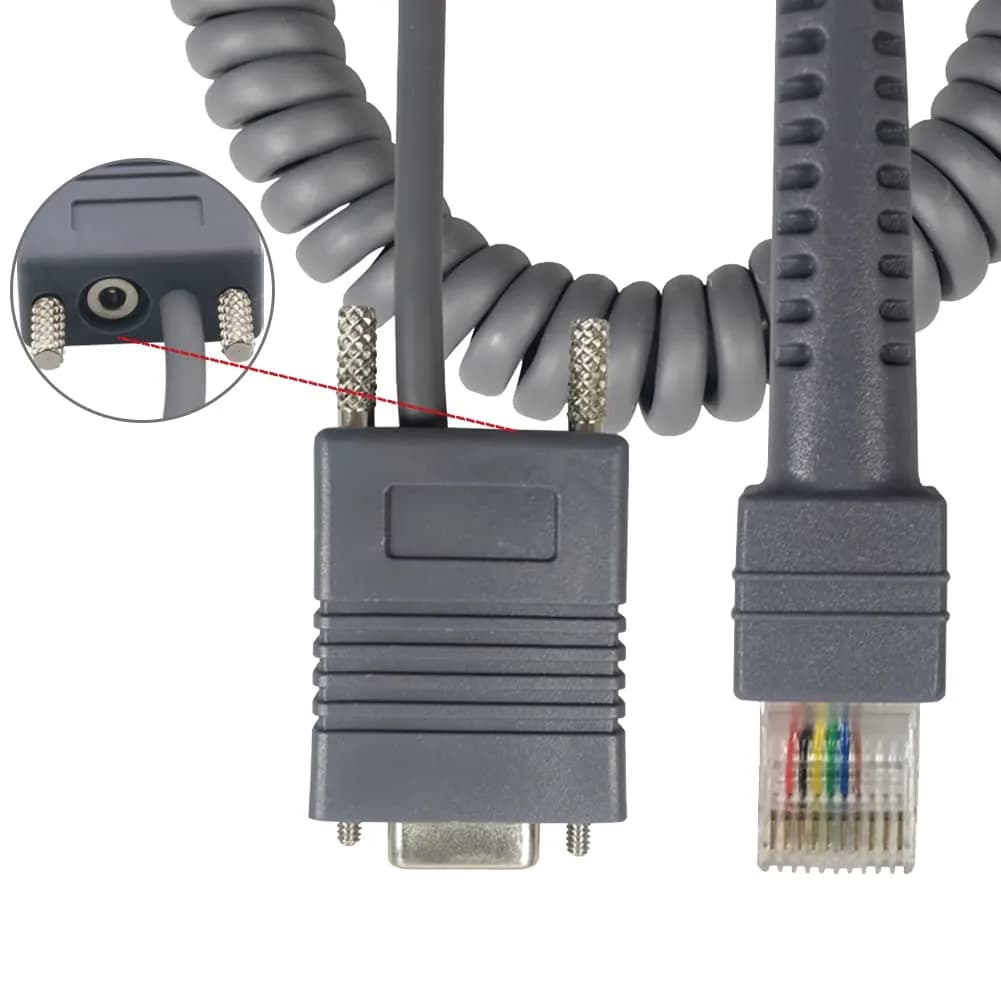 VOTTAN RS232 Serial Cable 5m (16.4ft) Coiled | Connects Symbol Zebra Scanners to POS Systems - view 2