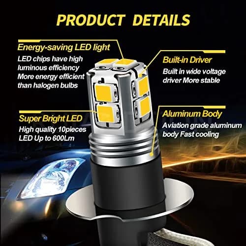 Ruiandsion H3 LED Fog Light Bulbs 6000K White | Super Bright 2835 10SMD Chips 9-30V thumbnail 2