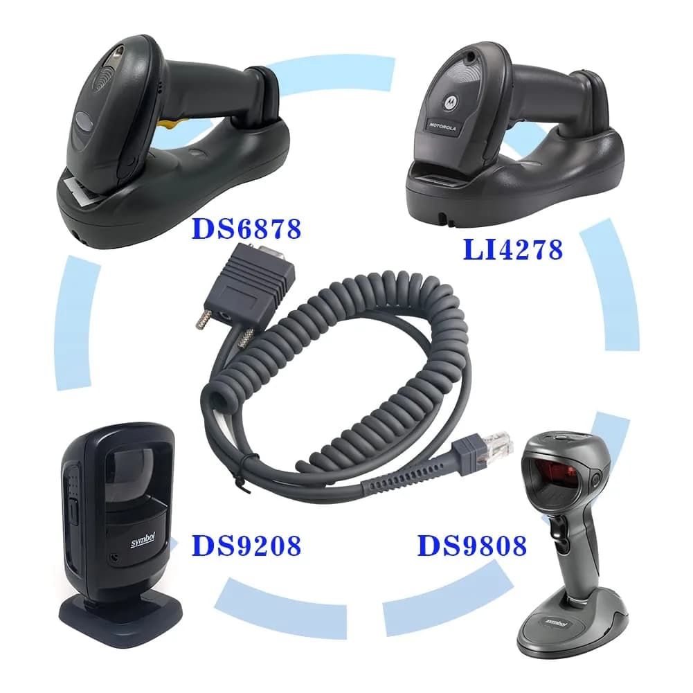 VOTTAN RS232 Serial Cable 3m (9.84ft) Coiled for Symbol Zebra Scanners | Connects to DB9 Female Port - view 6