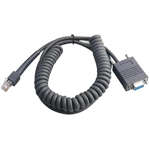 VOTTAN RS232 Serial Cable 3m (9.84ft) Coiled for Symbol Zebra Scanners | Connects to DB9 Female Port thumbnail 1
