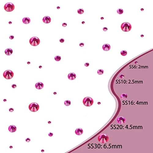 QOGIR 6300pcs Fuchsia Hotfix Rhinestones for Crafts Clothes DIY | Mixed Sizes, Sparkling Glass Gems thumbnail 5
