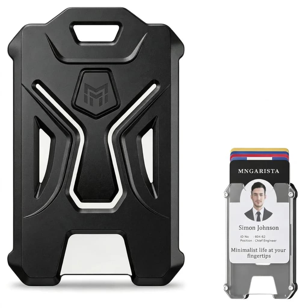 MNGARISTA Heavy Duty Vertical ID Card Holder Protector with Elastic Clip, Black (1-Pack, 9.9cm x 6.6cm x 0.25cm) — 1-Pack