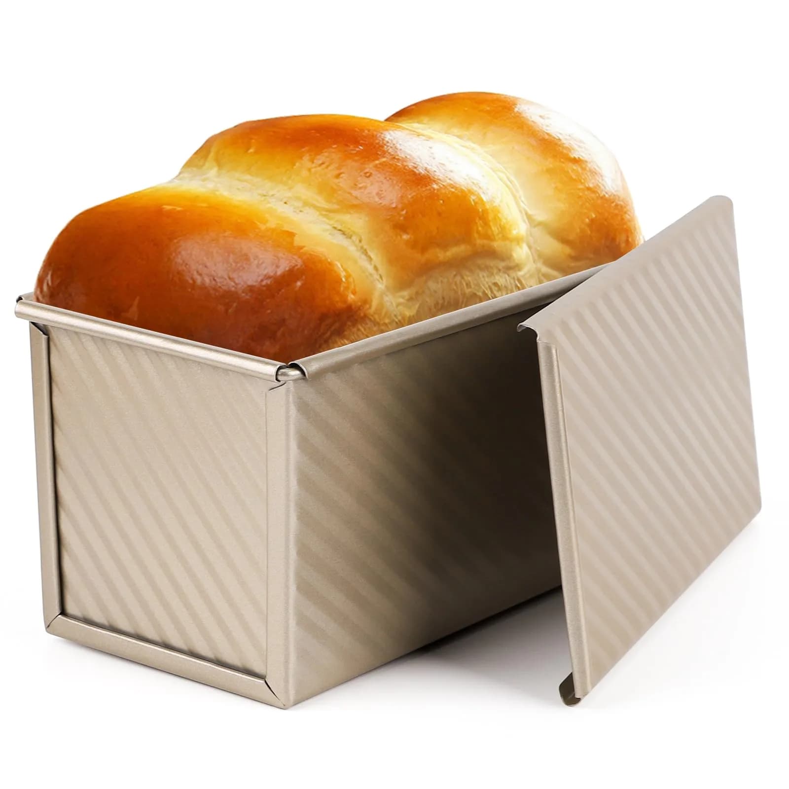 Beasea Pullman Loaf Pan With Lid, Non-Stick Carbon Steel, 1 lb | Corrugated Bread Mold for Baking in India — Gold