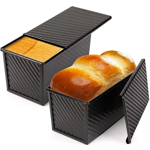 Beasea Pullman Loaf Pan with Lid, 2 Pack 1 lb | Non-Stick Carbon Steel Bakeware for Homemade Bread thumbnail 1