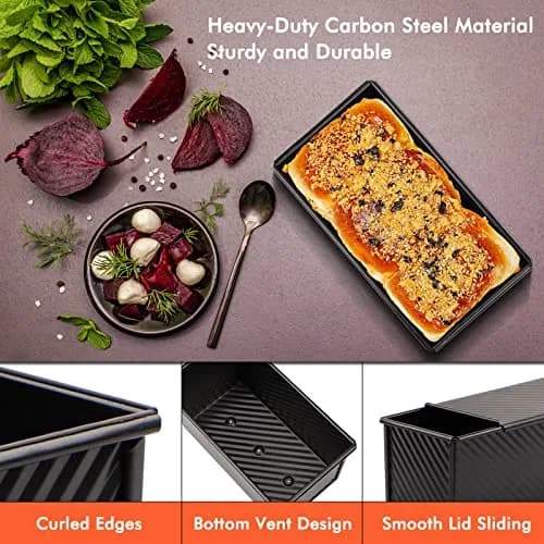 Beasea Pullman Loaf Pan with Lid, 2 Pack 1 lb | Non-Stick Carbon Steel Bakeware for Homemade Bread thumbnail 5