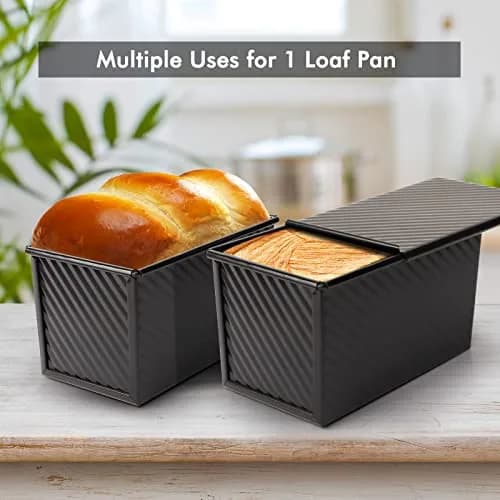 Beasea Pullman Loaf Pan with Lid, 2 Pack 1 lb | Non-Stick Carbon Steel Bakeware for Homemade Bread thumbnail 6