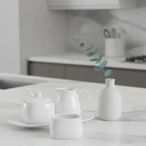 Dicunoy White Ceramic Sugar and Creamer Set with Lid, Spoon, Tray & Sweetener Box | 180ml (6oz) Creamer thumbnail 7