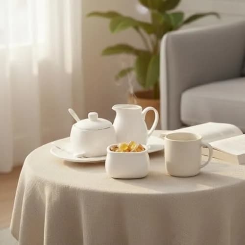 Dicunoy White Ceramic Sugar and Creamer Set with Lid, Spoon, Tray & Sweetener Box | 180ml (6oz) Creamer thumbnail 8