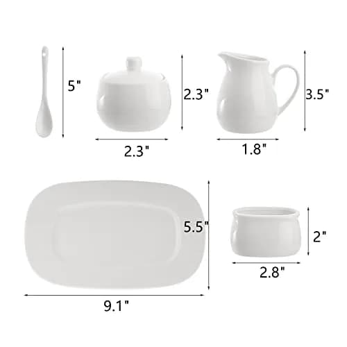 Dicunoy White Ceramic Sugar and Creamer Set with Lid, Spoon, Tray & Sweetener Box | 180ml (6oz) Creamer thumbnail 2