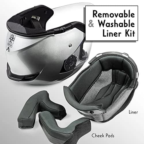 VCAN V88 3/4 Open Face Motorcycle Scooter Helmet Silver Metallic | DOT & ECE Certified thumbnail 4