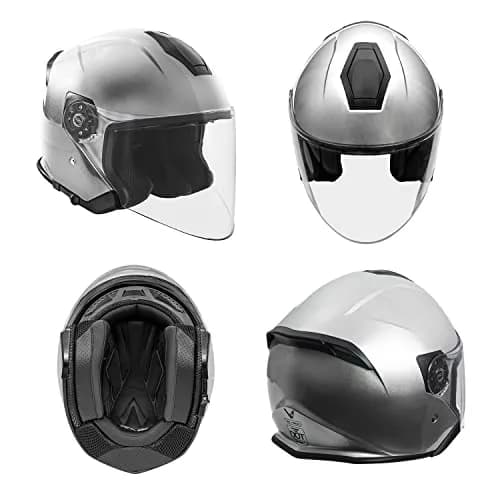 VCAN V88 3/4 Open Face Motorcycle Scooter Helmet Silver Metallic | DOT & ECE Certified thumbnail 2