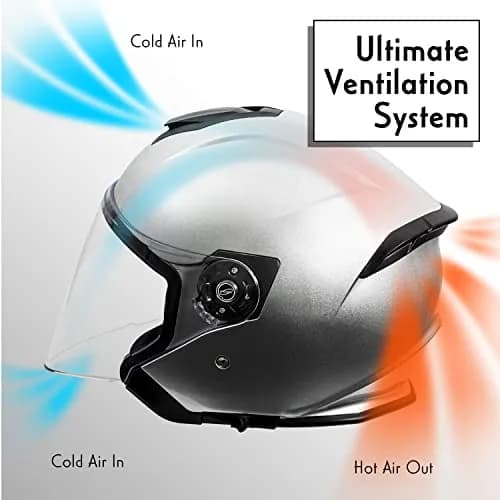 VCAN V88 3/4 Open Face Motorcycle Scooter Helmet Silver Metallic | DOT & ECE Certified thumbnail 3