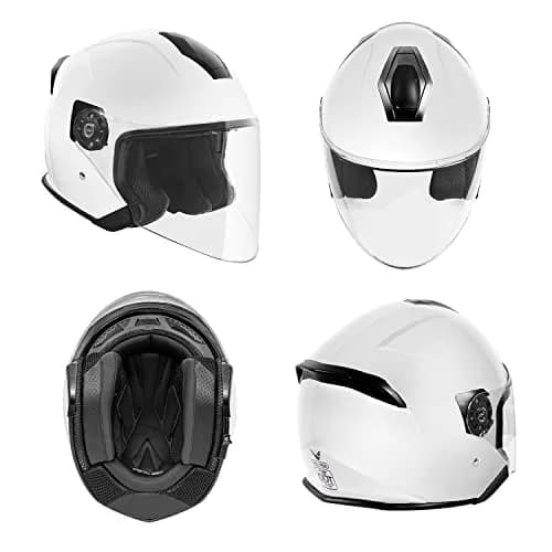 VCAN V88 3/4 Open Face Motorcycle Scooter Helmet Gloss White Large | DOT & ECE Certified thumbnail 2