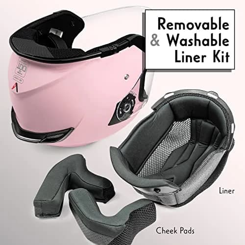 VCAN V88 3/4 Open Face Motorcycle Helmet Matte Pink Stripe | DOT & ECE Certified, FMVSS 218 Approved thumbnail 4