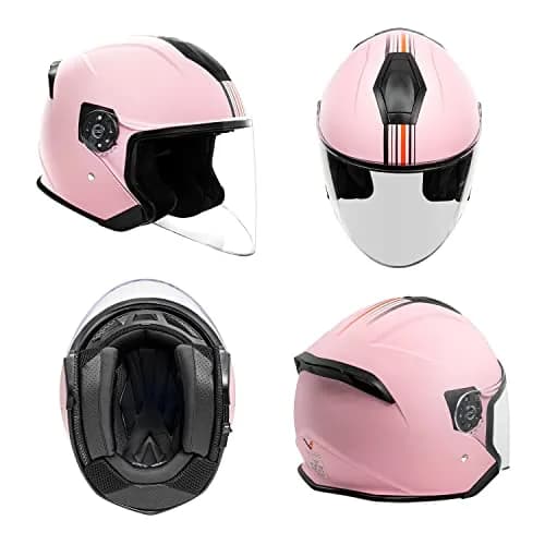 VCAN V88 3/4 Open Face Motorcycle Helmet Matte Pink Stripe | DOT & ECE Certified, FMVSS 218 Approved thumbnail 2