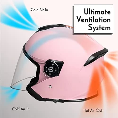 VCAN V88 3/4 Open Face Motorcycle Helmet Matte Pink Stripe | DOT & ECE Certified, FMVSS 218 Approved thumbnail 3