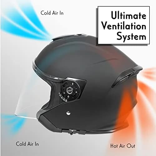 VCAN V88 3/4 Open Face Motorcycle Scooter Helmet | ECE & DOT Certified, Thermoplastic Shell, Sun Visor thumbnail 3