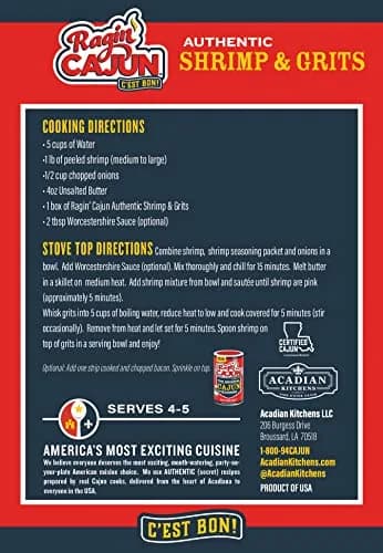Ragin' Cajun Shrimp & Grits Mix 8 oz | Ready in 25 Minutes, Louisiana Creole Flavor thumbnail 3