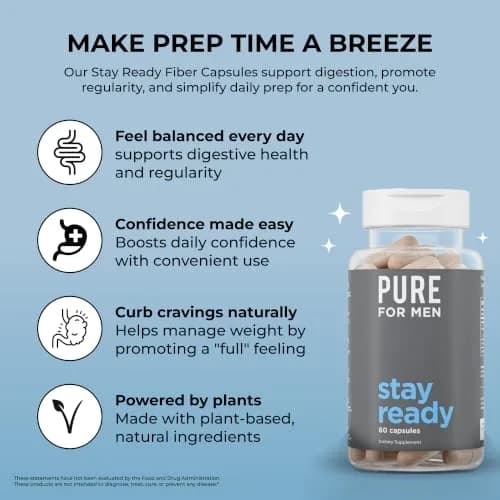 Pure for Men Stay Ready Fiber Supplement Psyllium Husk 240 Vegan Capsules | Supports Digestive Regularity & Gut Health thumbnail 4