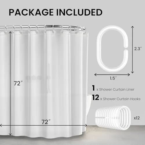 LiBa Shower Curtain PEVA 72x72 Inch Frosted Water-Resistant with 12 Rings | Eco-Friendly Bathroom Essential thumbnail 7