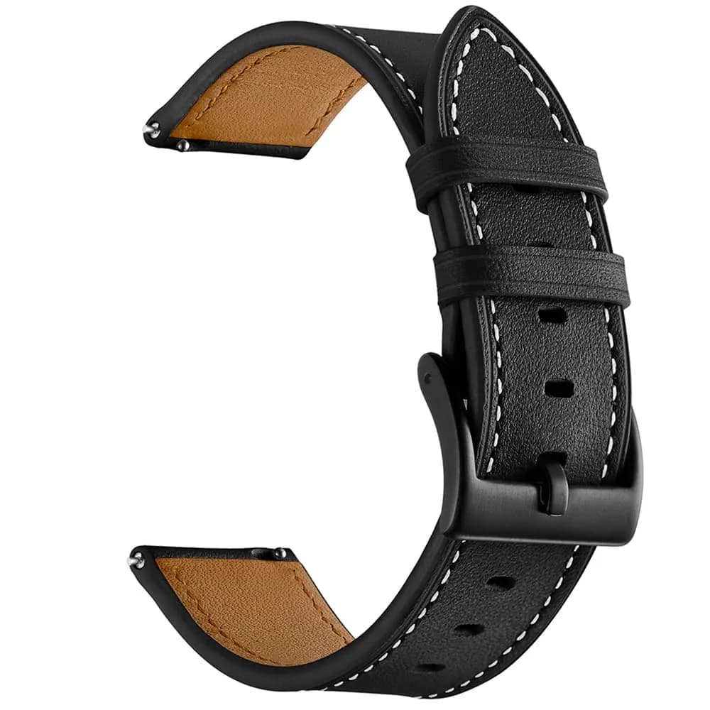 Olytop Black Leather Watch Band for Samsung Galaxy Watch 7/6/5/4 Series, 20mm | Classic Style