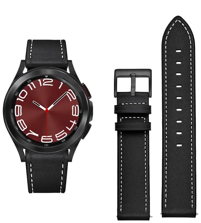 Olytop Black Leather Watch Band for Samsung Galaxy Watch 7/6/5/4 Series, 20mm | Classic Style - view 5