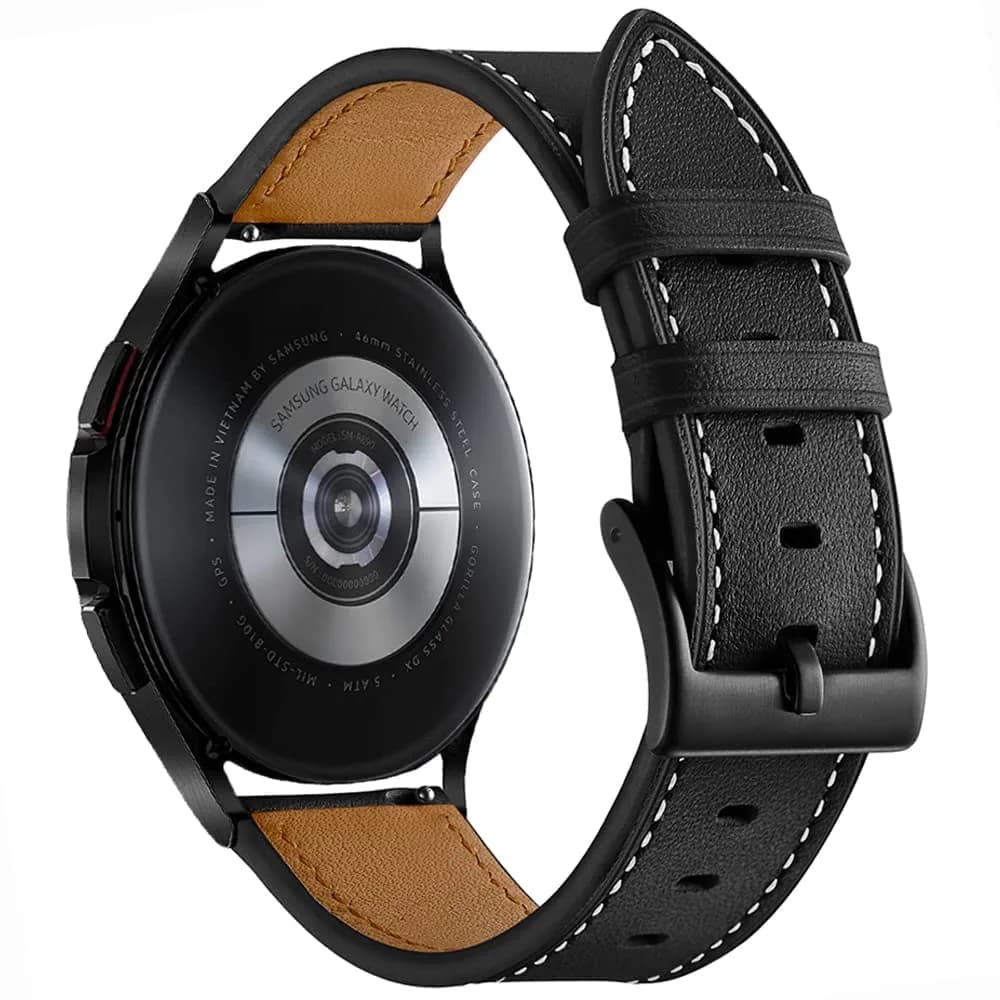 Olytop Black Leather Watch Band for Samsung Galaxy Watch 7/6/5/4 Series, 20mm | Classic Style - view 8